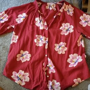Three quarter sleeve flower button down shirt